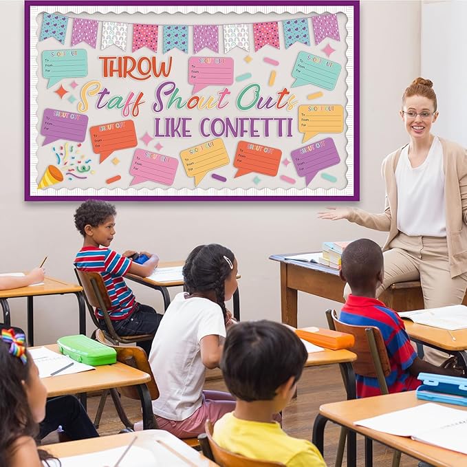 Staff Shout Out Bulletin Board Decorations Throw Staff Shout Out Like Confetti Bulletin Board Set with 20 Appreciation and Recognition DIY Craft Cutouts for School Classroom Office Wall Decor Supplies