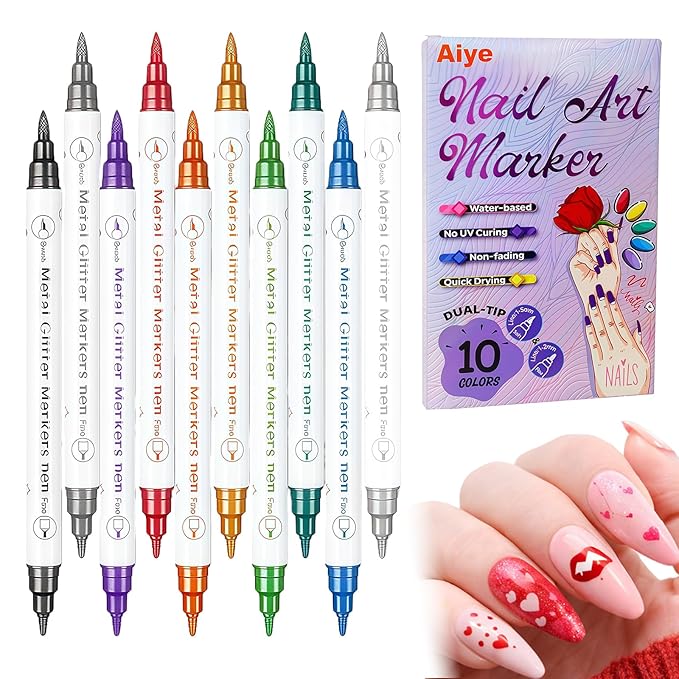 10 Color Nail Art Pens, Double-ended Nail Polish Pens Drawing Painting Point Liner Acrylic Painted Pen Kit, DIY Nails Art Design Manicure Tools Christmas Gifts 2026 Upgrade