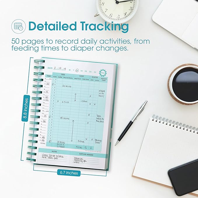 Pearhead Baby’s Daily Log Book, 50 Easy to Fill Pages to Track and Monitor Your Baby’s Schedule, Baby Care Planner for Newborns, Nursing, Sleep, Feeding, Diapers, Pumping, Gift for New Moms