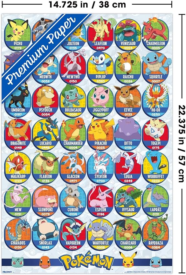 Pokémon: All-Time Favorites - Grid Wall Poster, 22.4L" x 14.7W", Premium Unframed Version