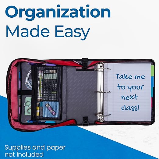 Case-it Mighty Zip Tab School Zipper Binder | 3-Inch O-Rings, 600-Sheet Capacity, 5-Subject Expanding File Folder, Multiple Pockets & Storage Organizer, Shoulder Strap | D-146 Unicorn Magic