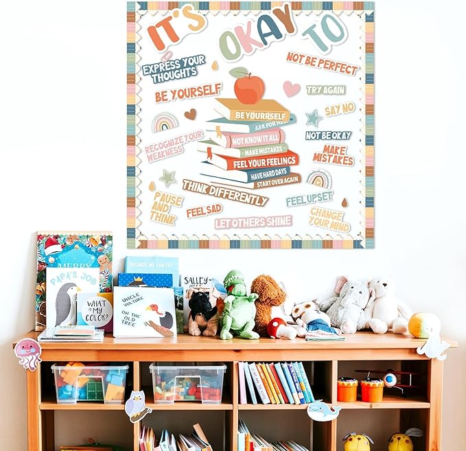 Boho Motivational Bulletin Board Set Welcome Back to School Inspirational Positive Affirmations Accents Cutouts It's OK to Mental Health Posters for School Office Home Classroom Decoration Supply