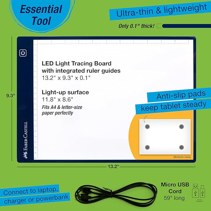Faber-Castell LED Light Tracing Board: Adjustable Light Up Drawing Board, LED Drawing Pad, Tracing Light Box, Light Pad & Board for Artists, Hobbyists & Adults