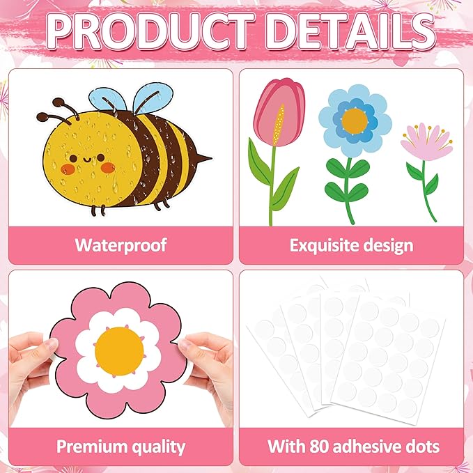 Spring Flower Bloom Bulletin Board Classroom Spring Bulletin Board Decorations Colorful Flower Bulletin Board with Rainbow Floral Paper Cutout Bee Cutouts for Classroom Door Wall Decor