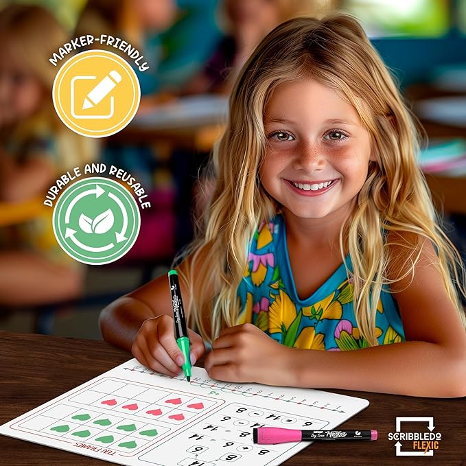 SCRIBBLEDO Number Bonds 9”x12” Small White Board Dry Erase Sheets Math Manipulatives Number Chart Ten Frame Number Line Math Supplies Teacher Students Classroom Pack of 10 Sheets