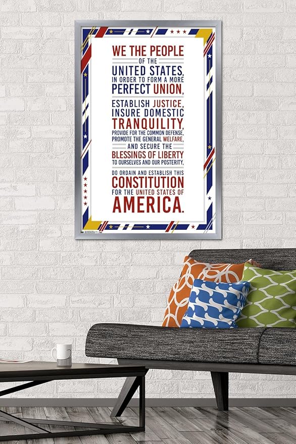 Trends International The United States Of America - Constitution Preamble Wall Poster, 22.375" x 34", Silver Framed Version