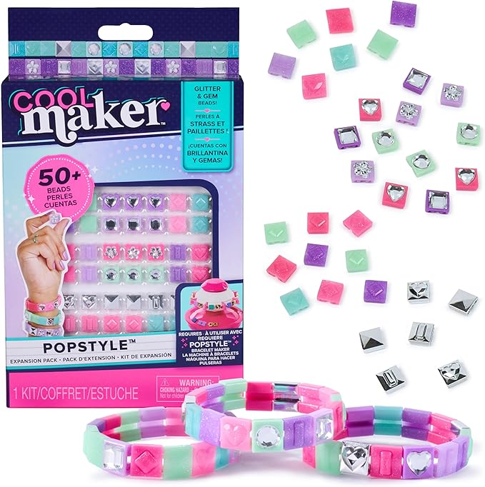 Cool Maker, PopStyle Expansion Pack, Bracelet Making Kit, over 50 Gem Beads, Makes 3 (Packaging May Vary), Arts and Crafts Kids Toys for Ages 7 and up