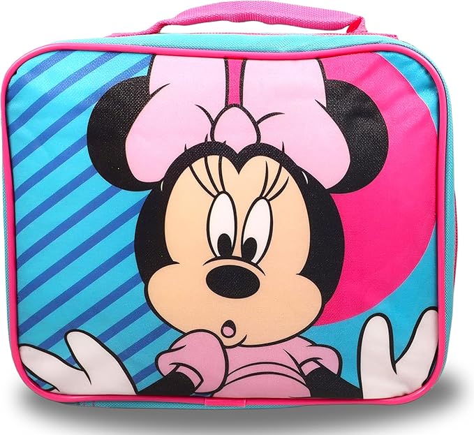 Disney Minnie Mouse Backpack with Lunch Box for Girls - Bundle with 16" Backpack, Lunch Bag, Water Bottle, Stickers, More | Minnie Mouse School Bag with Lunchbox