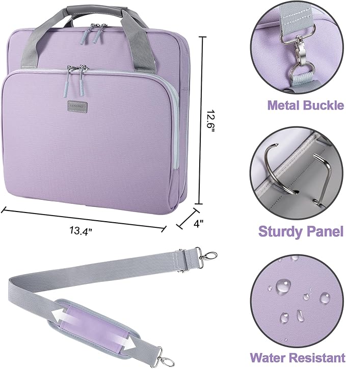3 Ring Zipper Binder 3 Inch D-Ring, Binder with Strap 700 Sheet Capacity & Multi-Pockets School and Office Organizer, Compatible with 13-Inch MacBook (Patent Design Purple)