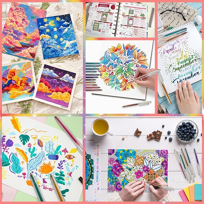 Glitter Gel Pens Retractable, 24 Colors Glitter Pens Set for Coloring, Journaling, Graffiti, Painting, DIY Greeting Cards, and Highlighting Key Notes - Smooth & Non-Toxic