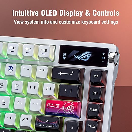 ASUS ROG Azoth X Wireless Mechanical Gaming Keyboard – 75% TKL, Tri-Mode Connectivity, Hot Swappable Pre-lubed ROG NX V2 Snow Linear Switches, South-Facing PCB, PBT Keycaps, PC/Mac Support - White