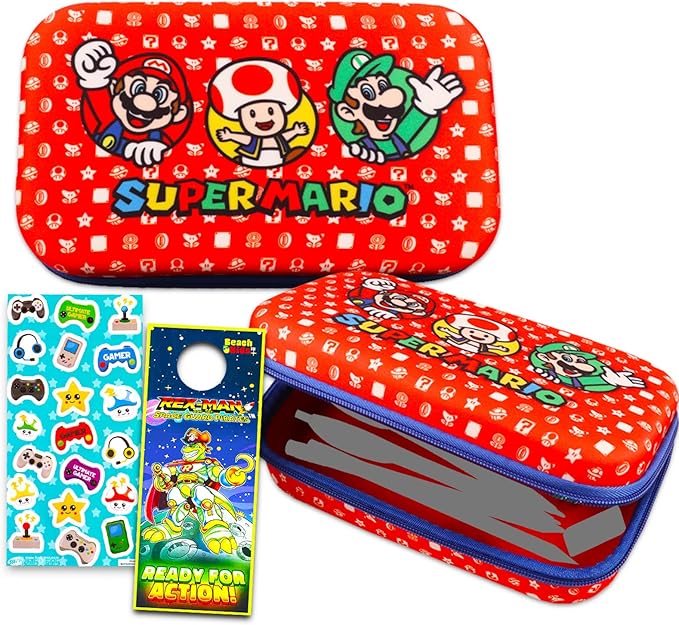 Nintendo Super Mario Pencil Case Bundle - Set With Mario Pencil Pouch Include Stickers and More | Super Mario School Supplies for Boys