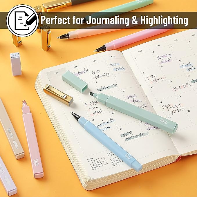 Mr. Pen- Aesthetic Highlighters and Pens No Bleed, 12 Pack, Pastel Color, Black Ink, No Bleed Highlighters for Bibles