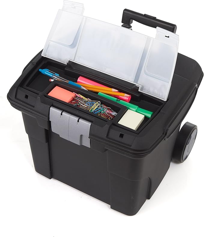 Storex Portable File Box on Wheels, 15 x 16 x 14.25 Inches, Black (61507U01C)