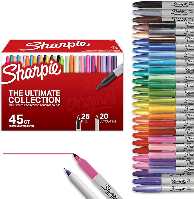 Sharpie Permanent Markers Ultimate Collection Ultra Fine And Fine Tip Markers Great For Teacher And Classroom Supplies Art Supplies Bulk Marker Set Assorted Colors 45 Count