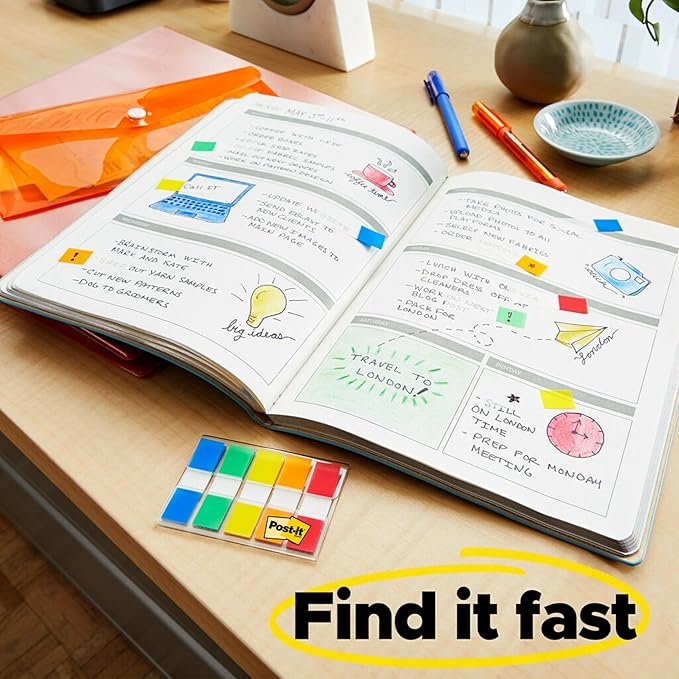 Post-it Flags 683-5CF, 5 Colors, 0.47 inch x 1.70 inch, Set of 2, 200 Total Flags