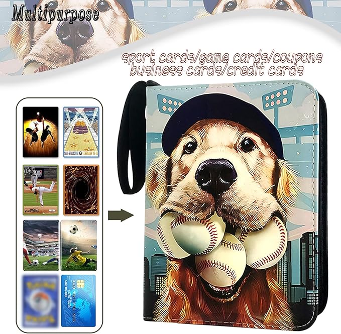 400 Pockets Baseball Card Binder, Trading Card Binder 4 Pocket with 50 Removable Sleeves Fits 400 Sport Cards, 3 Ring Card Holder Binder with Zipper, Collector Storage Album