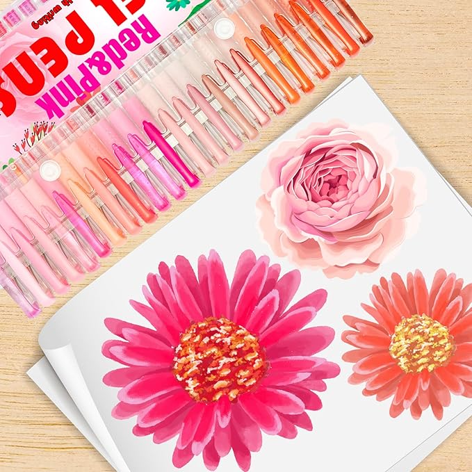 Red Pink Gel Pens,72 Color Gel Pens Set including 24 Color Gel Pen with 48 Refills,40% More Ink Colored Gel Pens for Drawing, Doodling, Scrapbook, Journaling