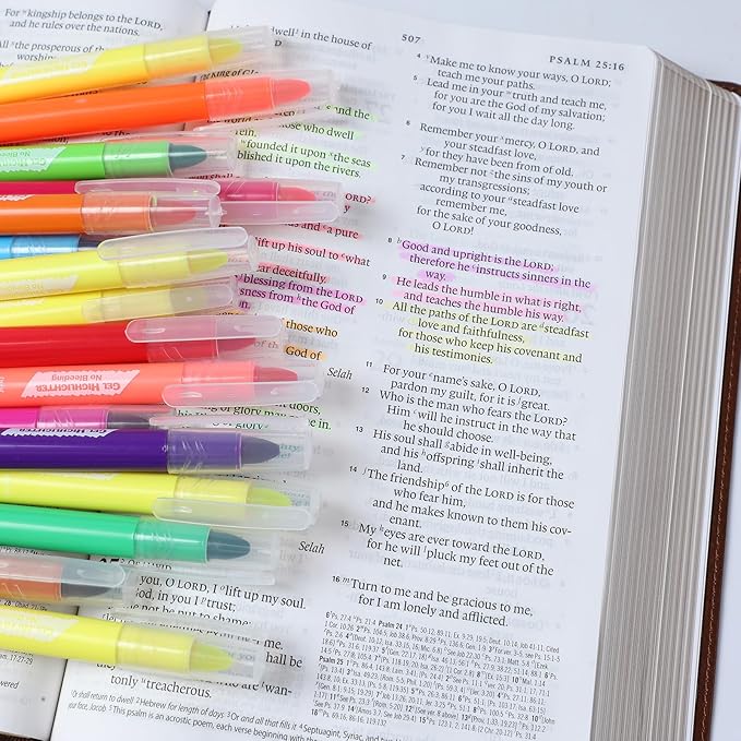 Bible Highlighters and Pens No Bleed, 16 Pack Assorted Colors Gel Highlighters for Bibles, Bible Markers Study Kit Journaling Office Supplies (Vibrant colors)