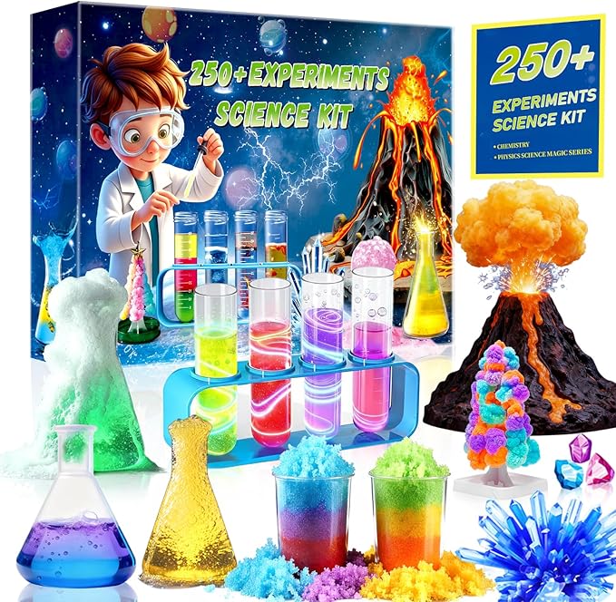 250+ Experiments Science Kits for Kids, STEM Activities Educational Science Kits Gifts with Chemistry Set, Erupting Volcano and Growing Crystal Tree (Science kit with 250+ Experiments)
