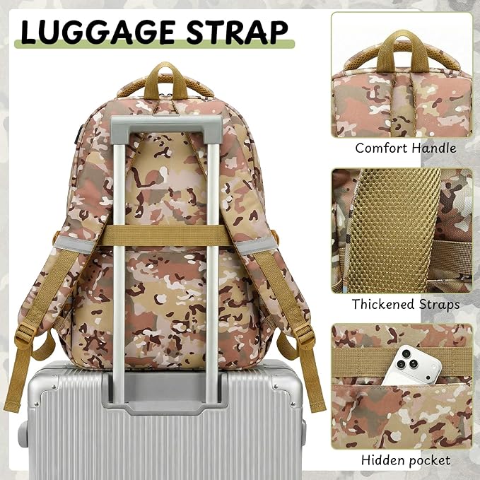 Kids Backpack for Boys - Camo Boys Backpacks for Kids Teens Elementary Middle School, 18″ Camouflag Students Bookbag with Usb Charging Port & Key-chain, Perfect for Travel and School