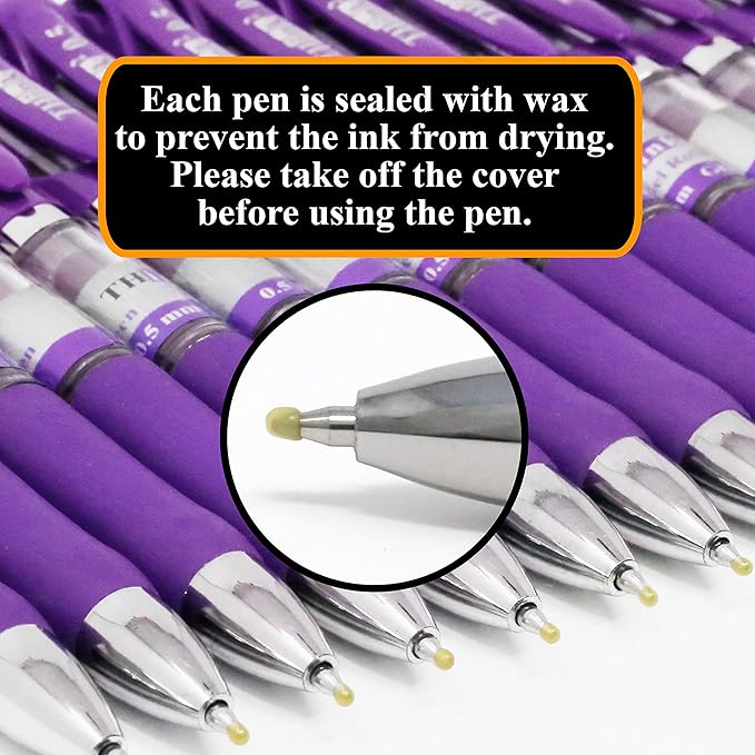 [24 Pens - Purple Ink] Think2 Retractable Gel Pens. (24 Purple) Fine Point (0.5mm) Rollerball Pens with Comfort Grip.