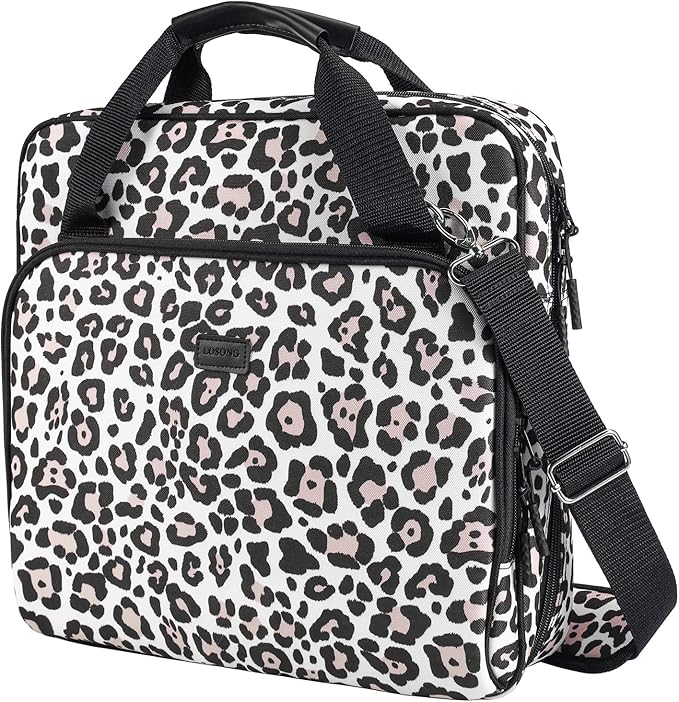 3 Ring Zipper Binder 2 Inch with Shoulder Strap 500 Sheet Capacity & Multi-Pockets for School and Office Binder Organizer, Compatible with 13-Inch MacBook/Tablet (Patent Design Leopard)