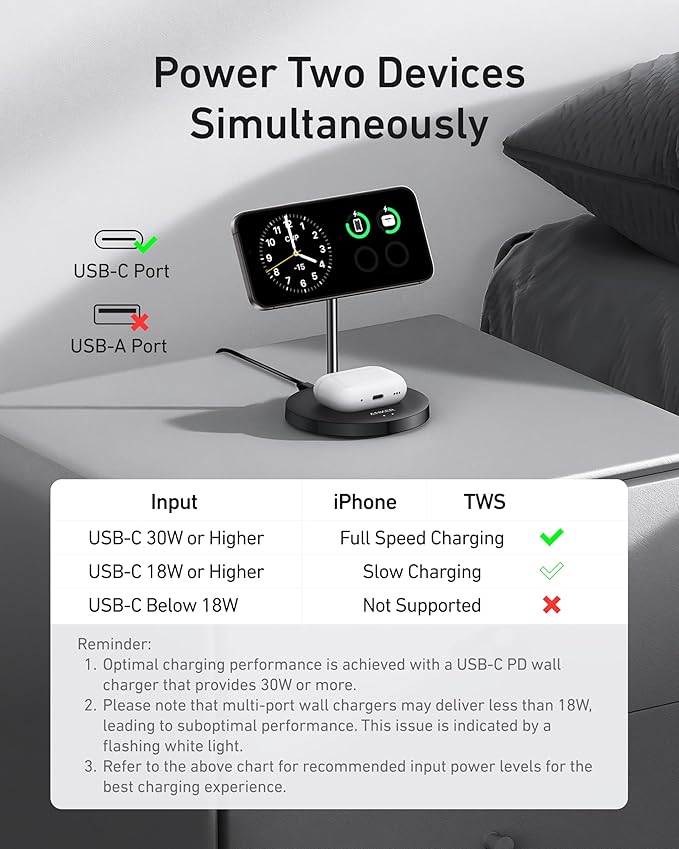Anker MagSafe Compatible MagGo Charger Stand, iPhone 17 Wireless Charger, 2-in-1 Charging Station, Qi2 Certified 15W Fast Charging, for iPhone 17/16/15/14/13/12, AirPods Pro (40W Adapter Included)