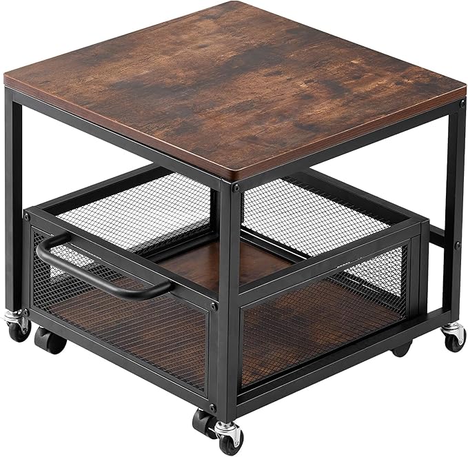 VEVOR Mini Fridge Stand with Storage, 198 lbs Mini Fridge Table with Movable Storage Cart & Swivel Wheels, Beverage Refrigerator Stand for Coffee Bar, Mini Fridge Organizer for Home Dorm, Dark Brown