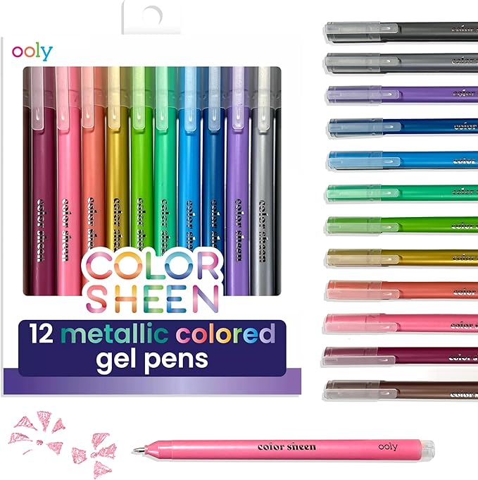 Ooly Color Sheen Metallic Gel Pens Set of 12-1.00mm Fine Point Shimmering Pens for Kids, Adults, Stationery and School Supplies