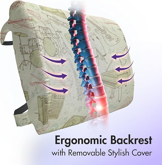 Ambesonne Jazz Music Lumbar Back Support Pillow, Doodle Different Instruments Entertainment Band Equipment Drawing, High Density Foam for Office Chairs Car Seats, 14" x 13", Beige Blush