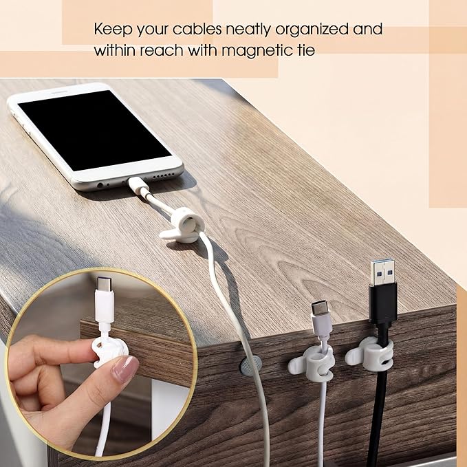Geelin 10 Pack Magnetic Silicone Cable Ties bulk Reusable Cable Organizer Straps for Cord Management Magnetic Wire Ties for USB Cables Headphones Charger Cords Curtain Towel Straps(White)