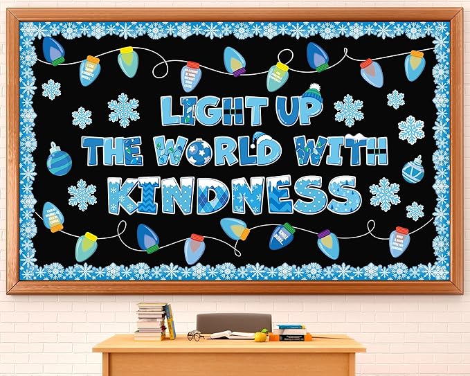 Winter Bulletin Board Set Classroom Decorations Christmas Kindness Paper Cutouts Winter Colorful Bright Light Bulb Bulletin Board Snowflake Cutout for Holiday School Home Office Wall Decor Supplies
