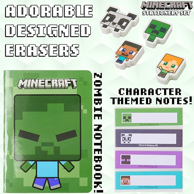 Minecraft Filled Pencil Case and Stationery Set for Kids, School Supplies - Gifts for Boys (Green)