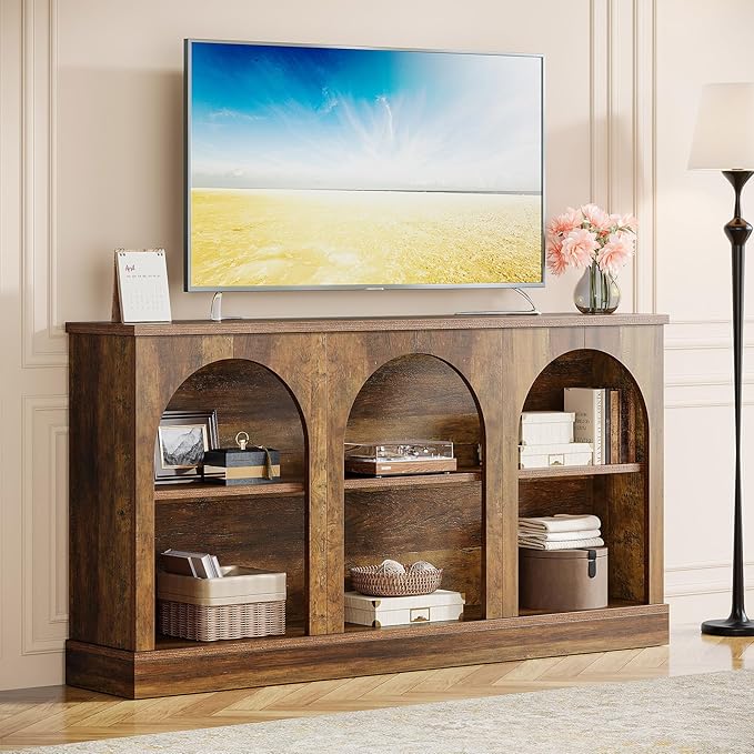 Tribesigns TV Consoles for Living Room, Television Stand for 55/60/65 Inch TV, Farmhouse Media Entertainment Center Stand with Storage Cabinets, Rustic Brown