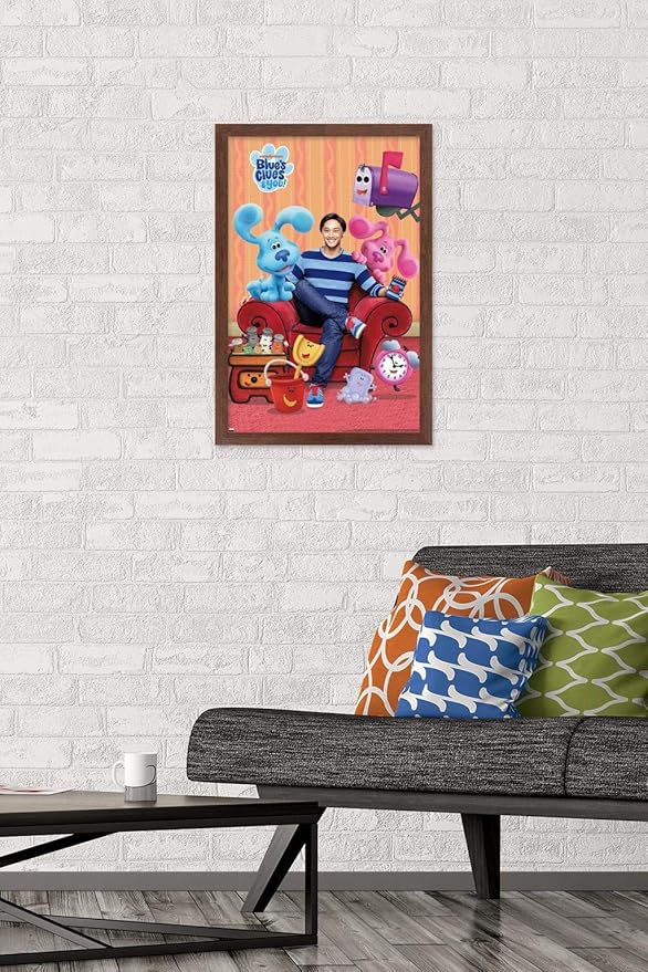 Nickelodeon Blue's Clues - Group Wall Poster, 22.4L" x 14.7W", Mahogany Framed Version