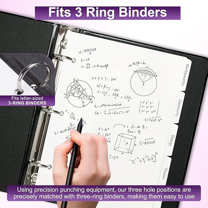 Binder Dividers with Tabs for 3 Ring Binder, 8.5 x 11 Paper Binder Dividers with Tabs 5 Tab Dividers for 3 Ring Binder, 20 Sets Page Dividers for School, Office and Home, 100 Dividers