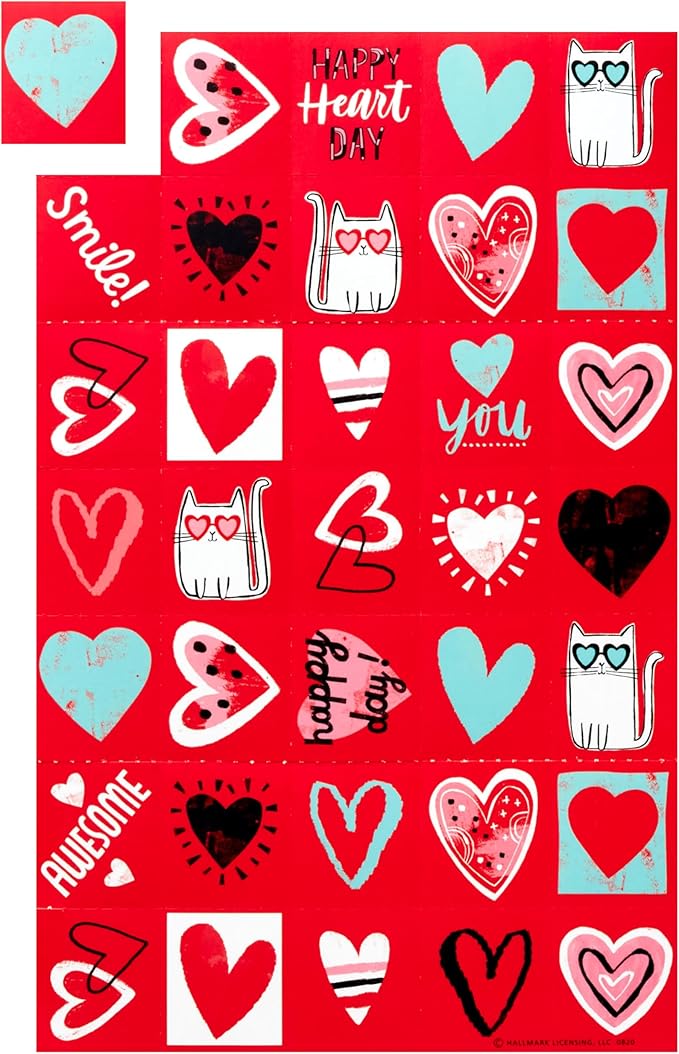 Hallmark Valentines Day Cards and Mailbox for Kids School Classroom Exchange, Doodle Hearts (1 Box, 32 Valentine Cards, 35 Stickers, 1 Teacher Card)