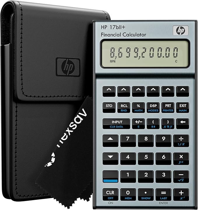 HP 17bII+ Financial Calculator – 250+ Professional Functions for Business, Finance & Accounting – RPN, Algebraic Entry, College Math Solver, 2-Line Display, 28KB Memory – Includes Case, Cleaning Cloth