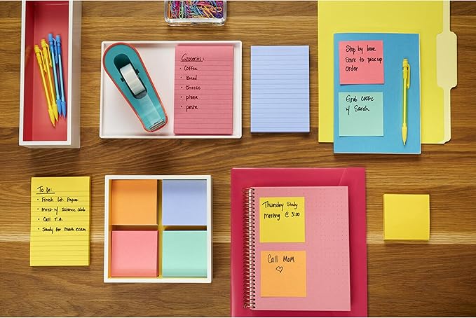 Post-it Super Sticky Notes, 3x3 in, 24 Pads/Pack, 70 Sheets/Pad, Amazon Exclusive Bright Color Collection, Aqua Splash, Acid Lime, Tropical Pink and Iris Infusion