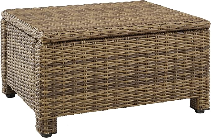 Crosley Furniture Bradenton Wicker Outdoor Ottoman Foot Rest for Patio, Deck, Porch, Brown with Sand Cushions