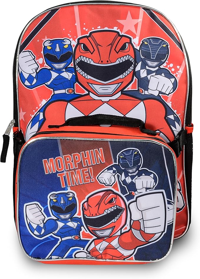 Power Rangers Backpack with Lunch Box for Kids - Bundle with 16" School Bag, Lunch Bag, Stickers, More | Power Rangers School Supplies for Boys