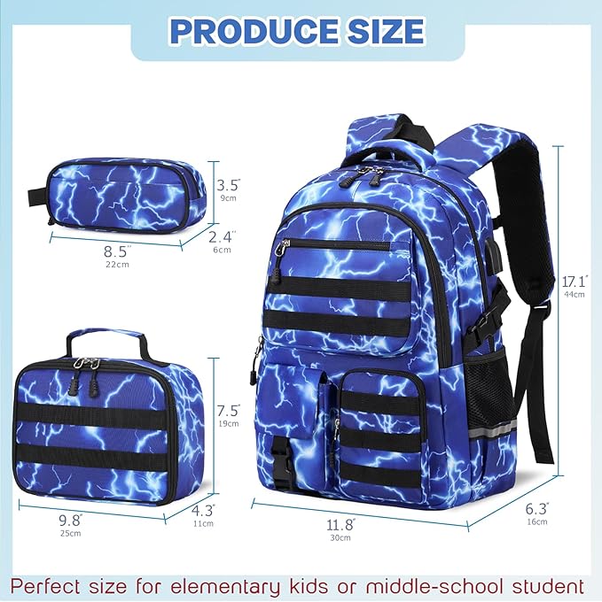 Camo Backpack for Boys, Tactical Boys Backpack for School, Kids Backpack With Lunch Box Pencil Case USB Charging Port Military Army Schoolbags for Boy Teens Kids Elementary Middle High School