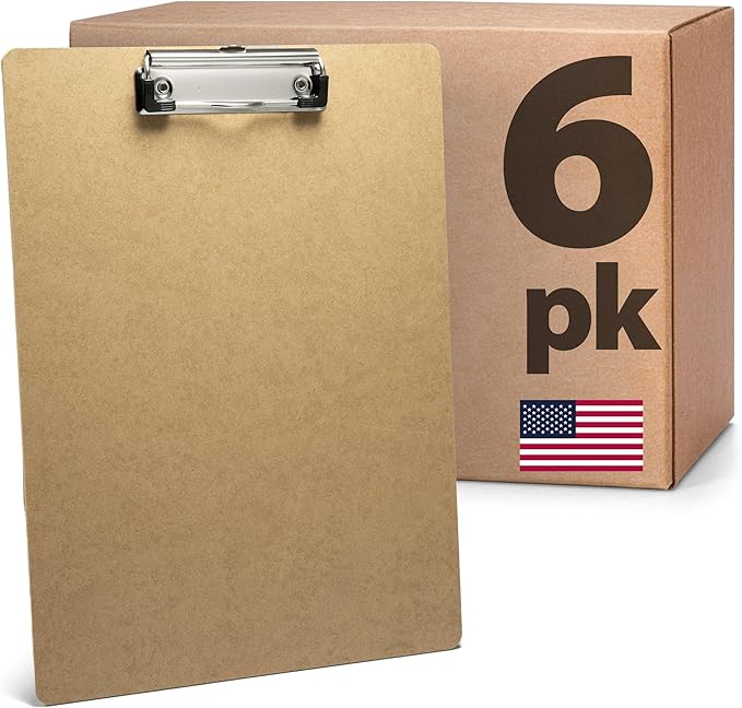 Officemate Recycled Wood Clipboards, Low Profile Clip, 6 Pack Clipboards, Letter Size (9 x 12.5 Inches), Brown (83806)