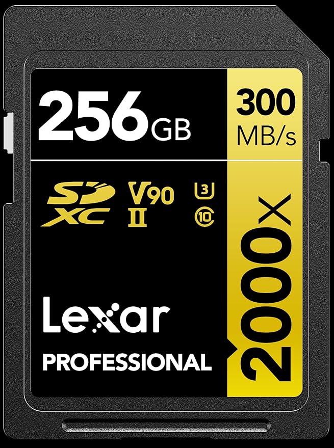 Lexar 256GB Professional 2000x SD Card, UHS-II, C10, U3, V90, Full HD, 8K, Up To 300MB/s Read SDXC Memory Card, for DSLR, Cinema-Quality Video Cameras (LSD2000256G-BNNNU)
