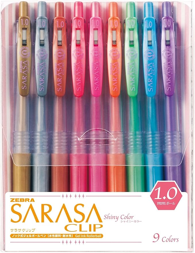 Zebra Sarasa Clip 1.0, 9 Shiny / Metallic Color Set (JJE15-9CA)