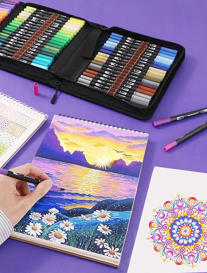 Art Markers Pens Dual Tip Coloring Markers Set with Brush & Fine Nib for Adult Coloring Book Christmas Gifts Professional Calligraphy & Drawing Art Supplies Kit for Adults (72 Colors)