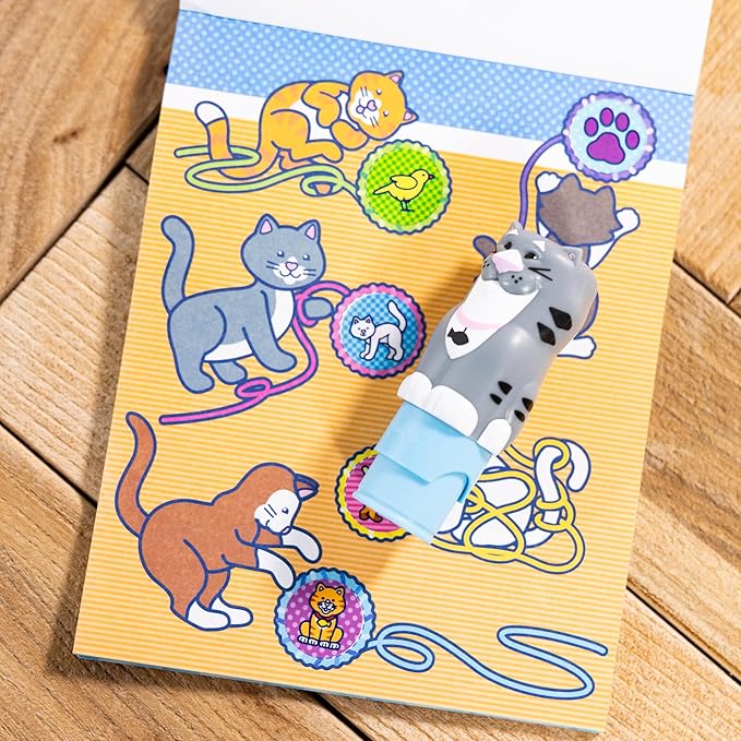 Melissa & Doug Sticker Wow!™ 24-Page Activity Pad and Sticker Stamper, 300 Stickers, Arts and Crafts Fidget Toy Collectible Character – Cat - for Kids Ages 3+ - FSC Certified