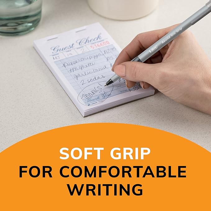 BIC Round Stic Grip Xtra Comfort Black Ballpoint Pens, Medium Point (1.2mm), 12-Count Pack, Perfect Writing Pens With Soft Grip for Superb Comfort and Control