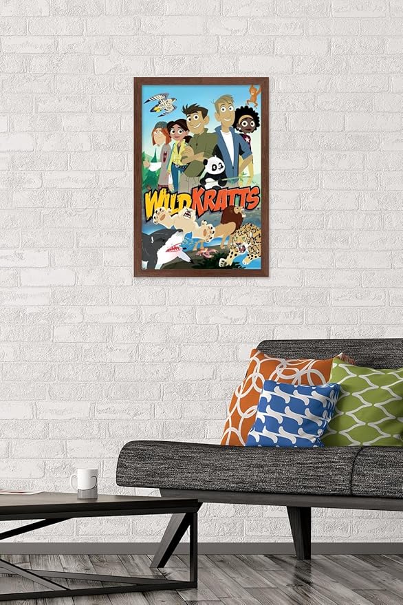 Wild Kratts - Group Wall Poster, 22.4L" x 14.7W", Mahogany Framed Version